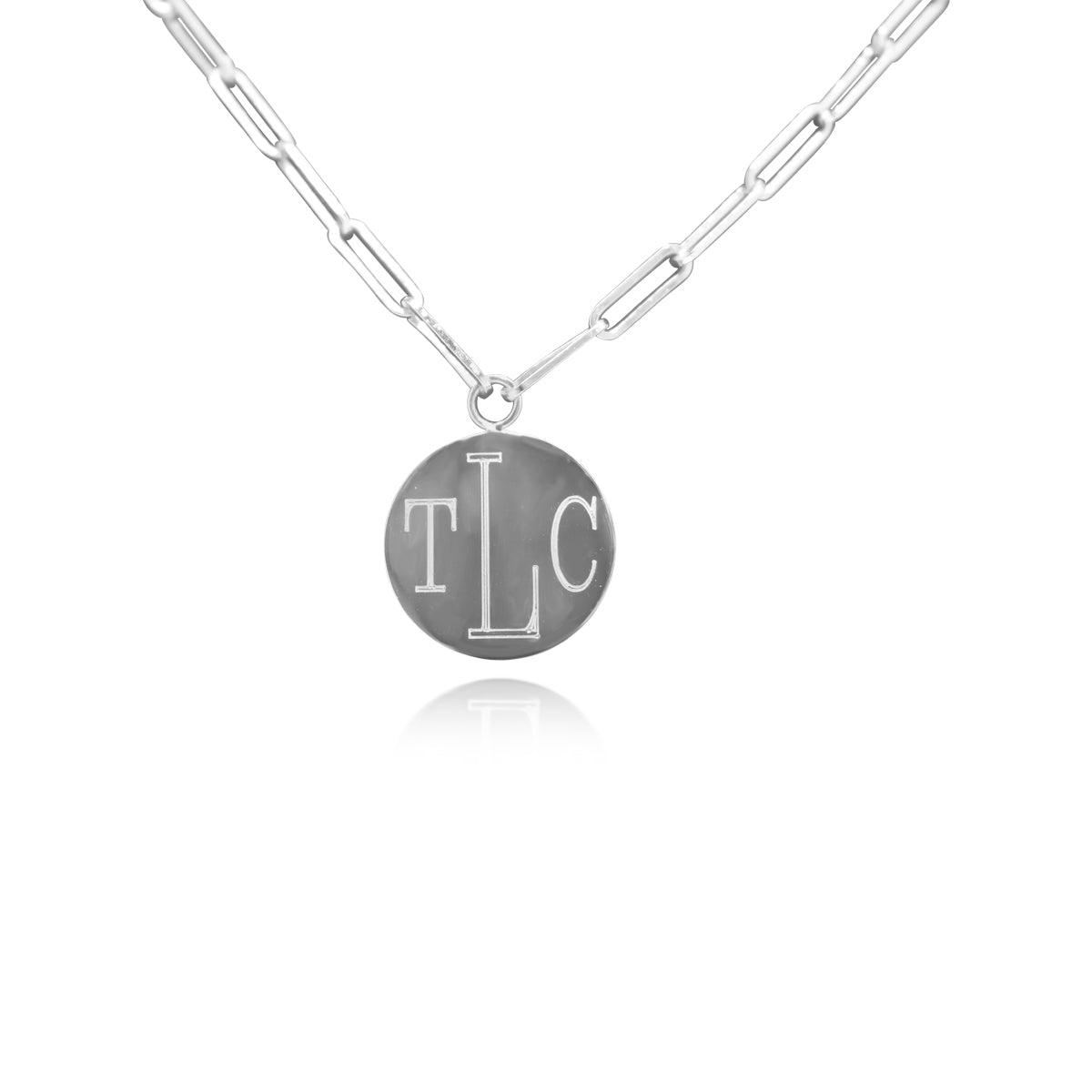 Sterling Silver Medium Paper Clip Chain W/ Engraved Disc (16in Length) - Allyanna GiftsNECKLACE