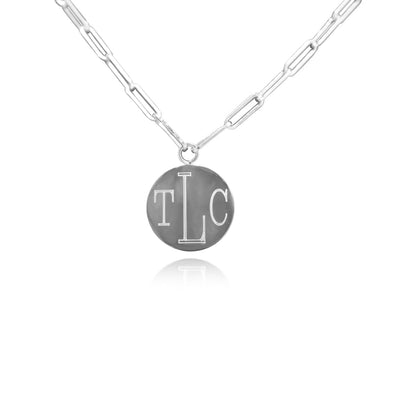 Sterling Silver Medium Paper Clip Chain W/ Engraved Disc (16in Length) - Allyanna GiftsNECKLACE