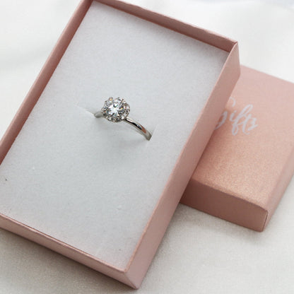 Sterling Silver Moissanite Halo Flower Ring - Allyanna Gifts
