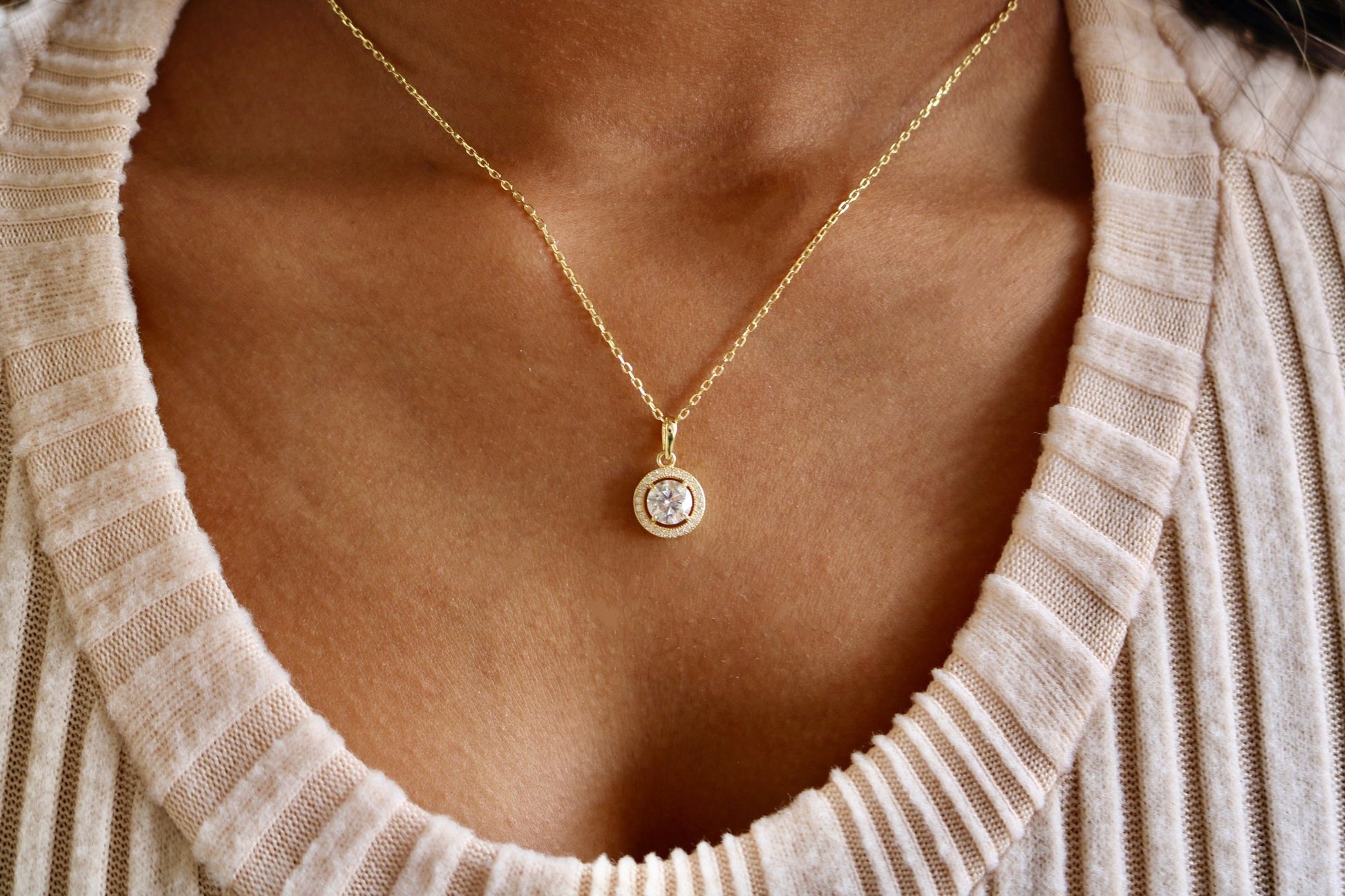 Sterling Silver Moissanite Halo Necklace | GRA Certified - Allyanna Gifts