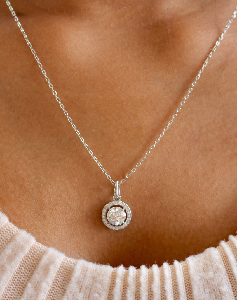 Sterling Silver Moissanite Halo Necklace | GRA Certified - Allyanna Gifts
