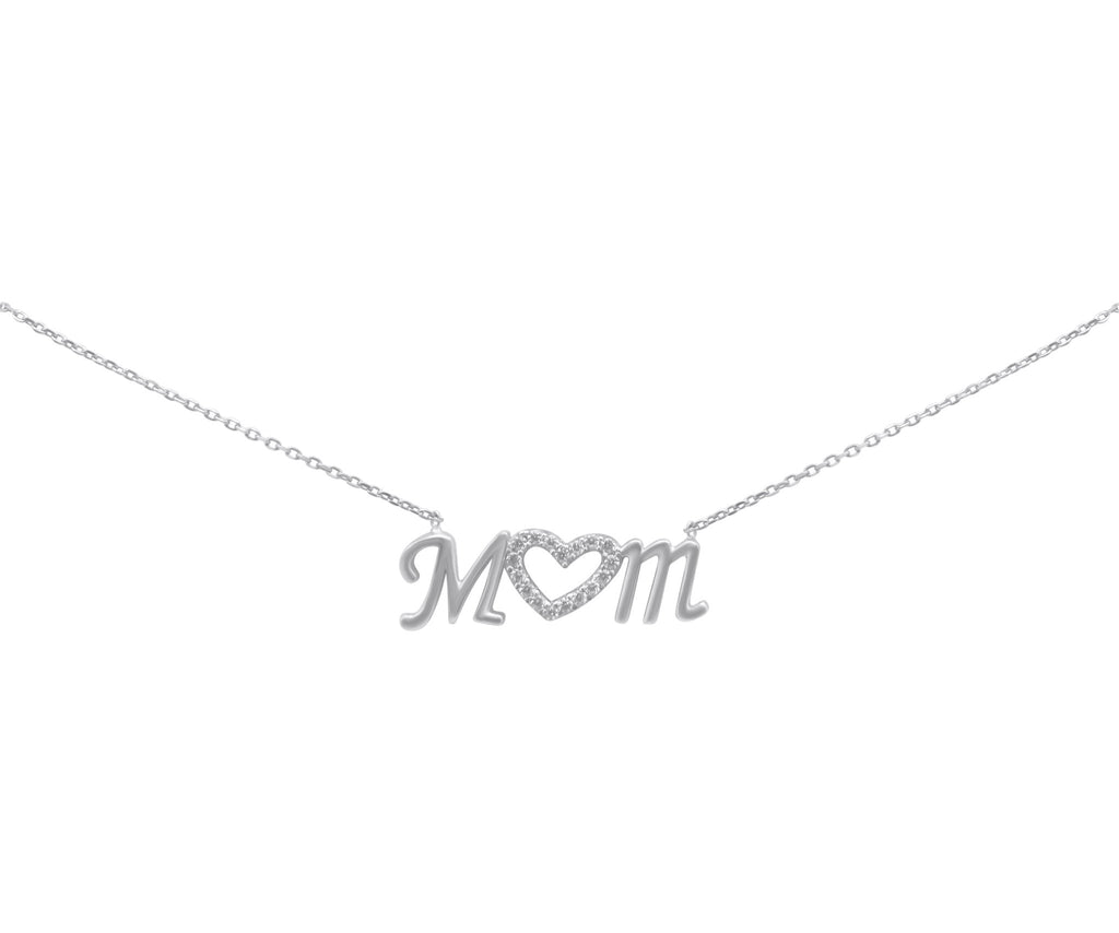 Sterling Silver Mom CZ Heart Necklace - Allyanna Gifts