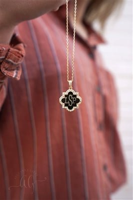 Sterling Silver Monogrammed Quatrefoil CZ Necklace - Allyanna GiftsMONOGRAM + ENGRAVING