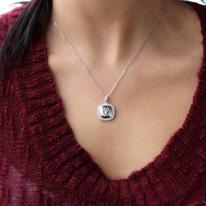 Sterling Silver Monogrammed Square CZ Necklace - Allyanna GiftsMONOGRAM + ENGRAVING