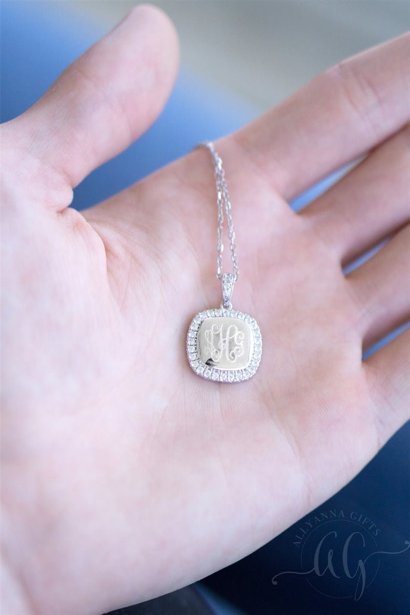 Sterling Silver Monogrammed Square CZ Necklace - Allyanna GiftsMONOGRAM + ENGRAVING