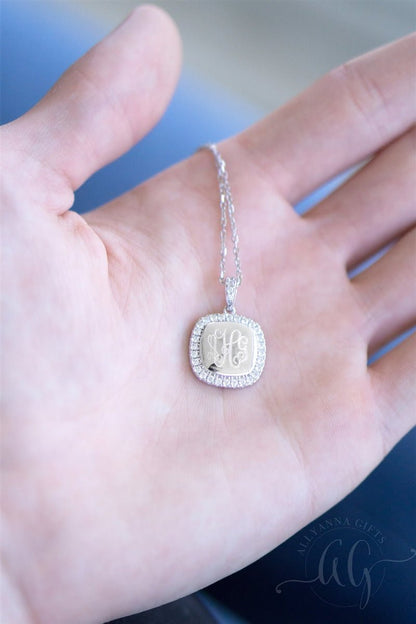Sterling Silver Monogrammed Square CZ Necklace - Allyanna GiftsMONOGRAM + ENGRAVING