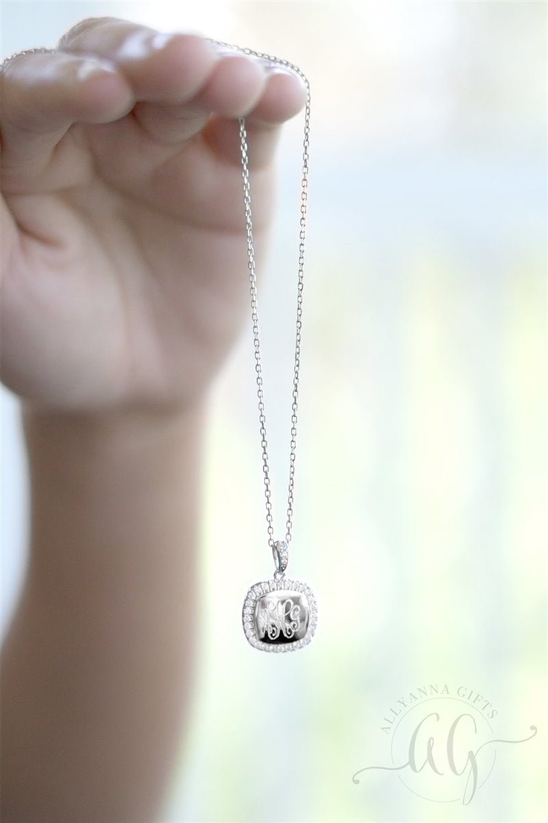 Sterling Silver Monogrammed Square CZ Necklace - Allyanna GiftsMONOGRAM + ENGRAVING