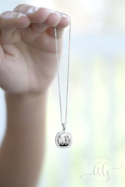 Sterling Silver Monogrammed Square CZ Necklace - Allyanna GiftsMONOGRAM + ENGRAVING