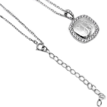 Sterling Silver Monogrammed Square CZ Necklace - Allyanna GiftsMONOGRAM + ENGRAVING