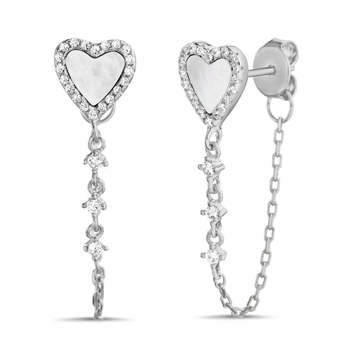 Sterling Silver Mother of Pearl Heart Cuff Earrings - Allyanna Gifts
