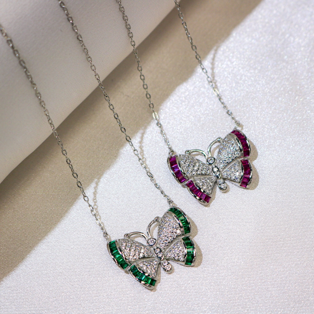 Sterling Silver Multi Color Butterfly Necklace - Allyanna Gifts