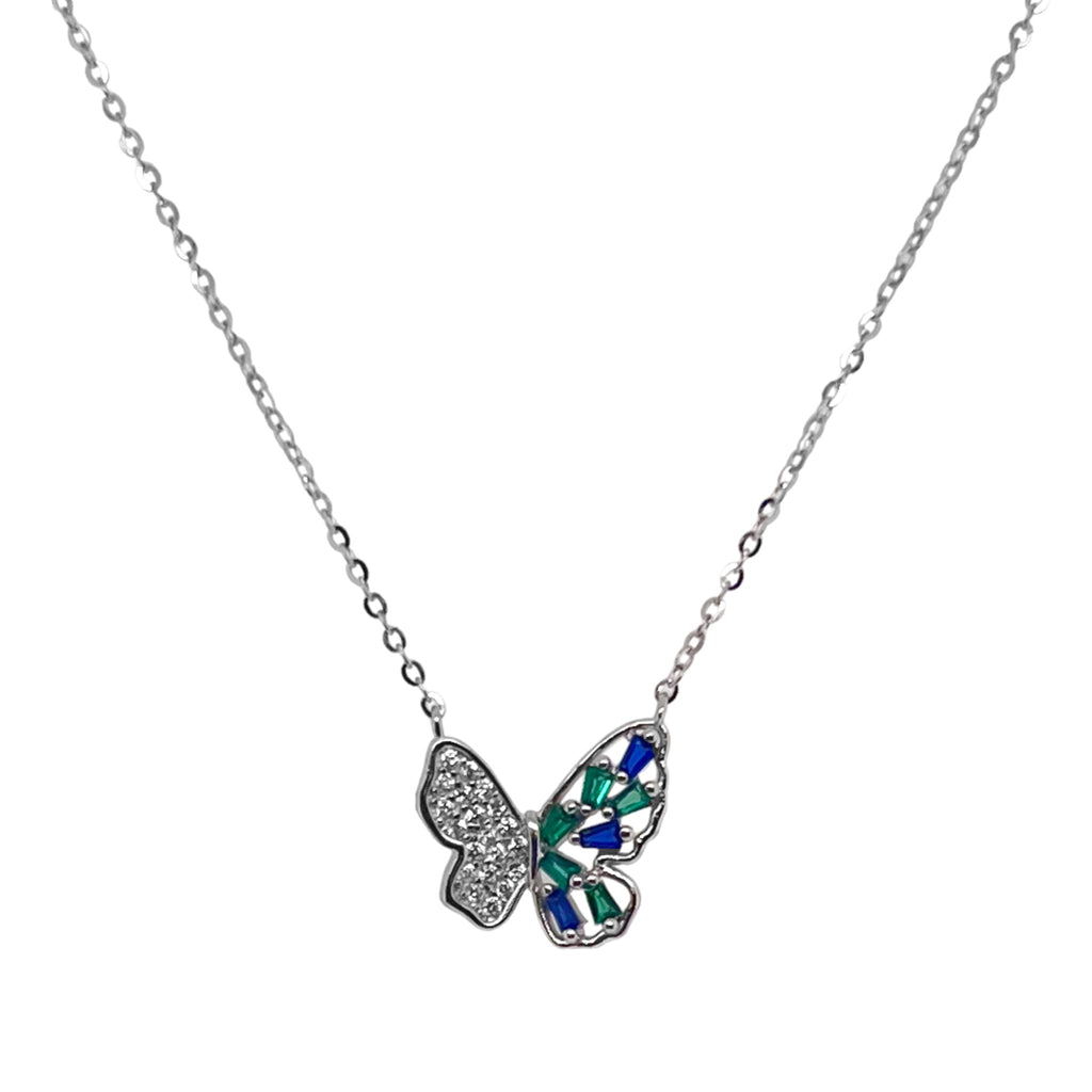 Sterling Silver Multi-Color CZ Butterfly Necklace - Allyanna Gifts
