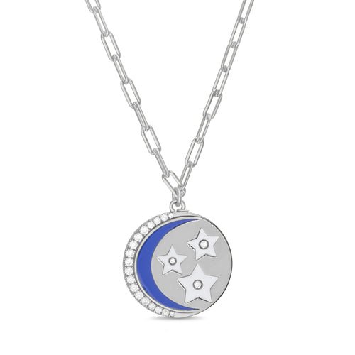 Sterling Silver Multi Color Enamel W/ CZ Crescent & Stars Necklace - Allyanna Gifts