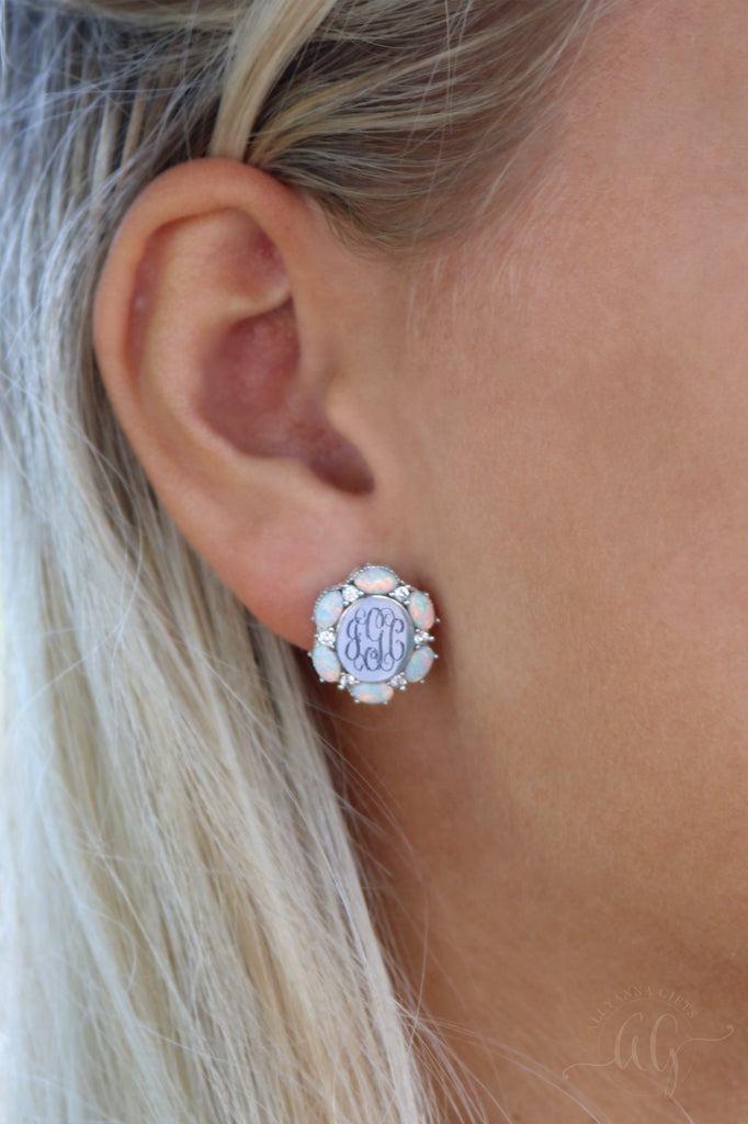 Sterling Silver Opal Flower Earrings - Allyanna GiftsMONOGRAM + ENGRAVING