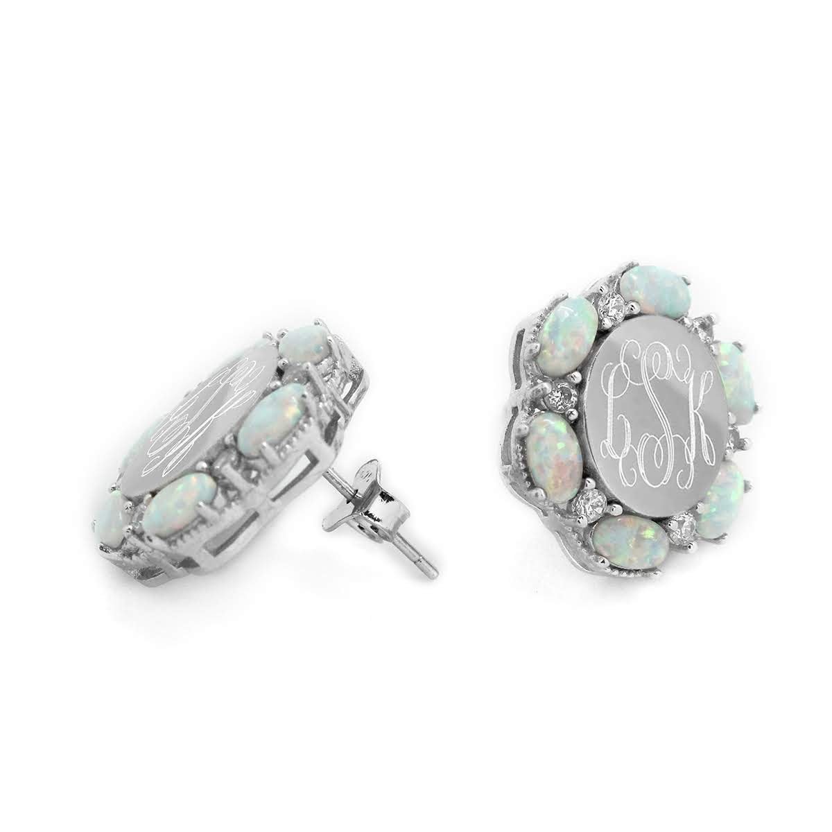 Sterling Silver Opal Flower Earrings - Allyanna GiftsMONOGRAM + ENGRAVING