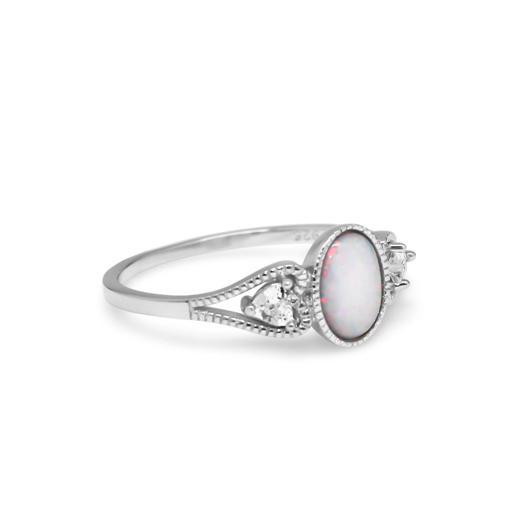Sterling Silver Opal Heart CZ Ring - Allyanna GiftsRINGS