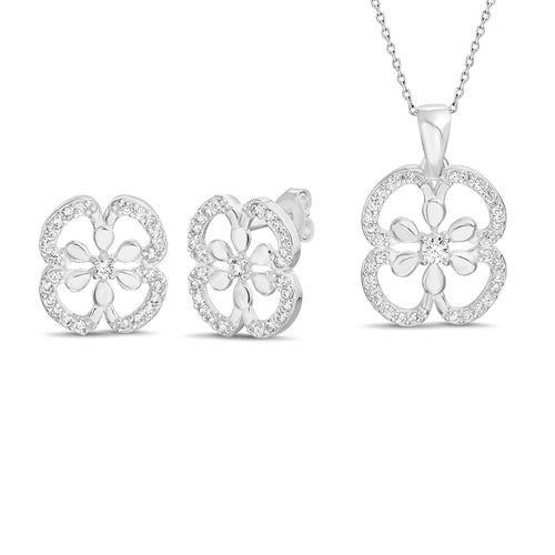 Sterling Silver Open Flower Earring & Pendant Set (Chain not Included) - Allyanna GiftsSETS