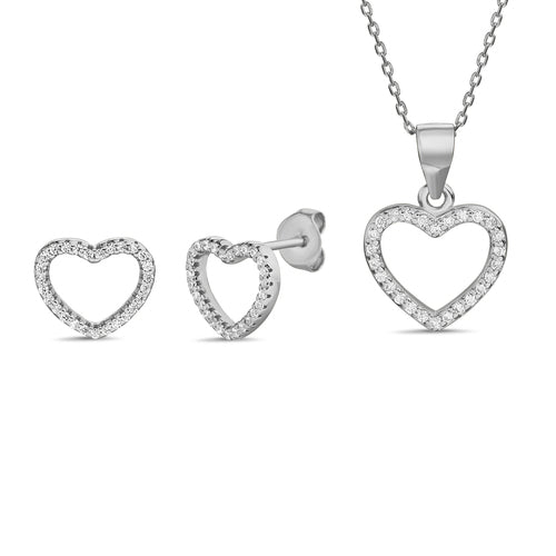 Sterling Silver Open Heart Earring/Necklace Set - Allyanna Gifts
