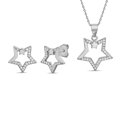 Sterling Silver Open Star Earring/Pendant Set - Allyanna GiftsSETS