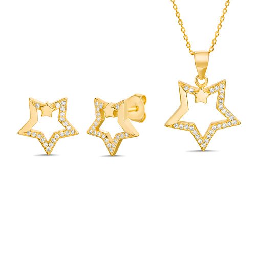 Sterling Silver Open Star Earring/Pendant Set - Allyanna GiftsSETS