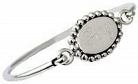 Sterling Silver Oval Beaded Border Bangle - Allyanna GiftsMONOGRAM + ENGRAVING