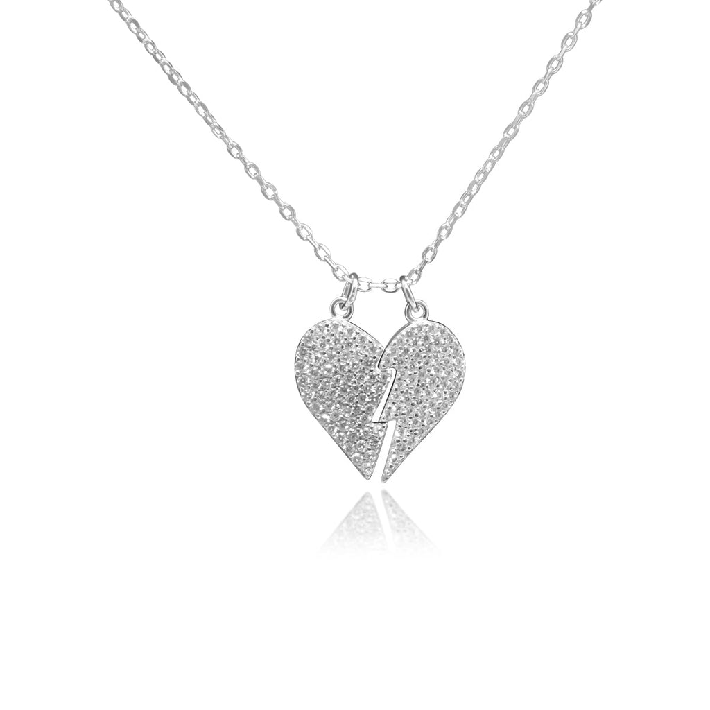 Sterling Silver Pave Broken Heart Necklace - Allyanna GiftsNECKLACE