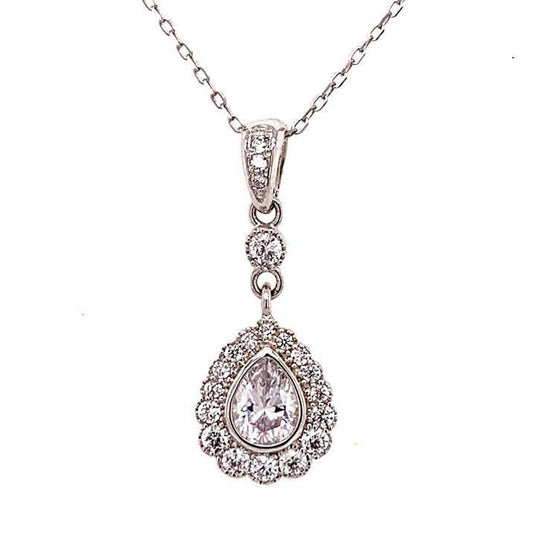 Sterling Silver Pear-Shaped Pendant Necklace - Allyanna Gifts