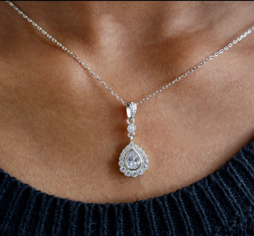Sterling Silver Pear-Shaped Pendant Necklace - Allyanna Gifts