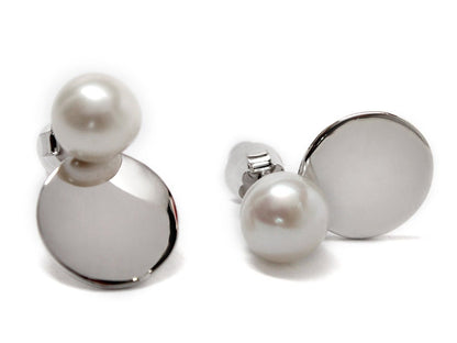 Sterling Silver Pearl Disc Studs - Allyanna GiftsJEWELRY