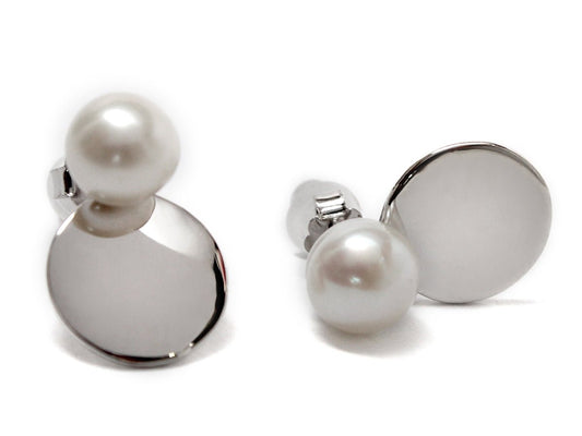 Sterling Silver Pearl Disc Studs - Allyanna GiftsJEWELRY