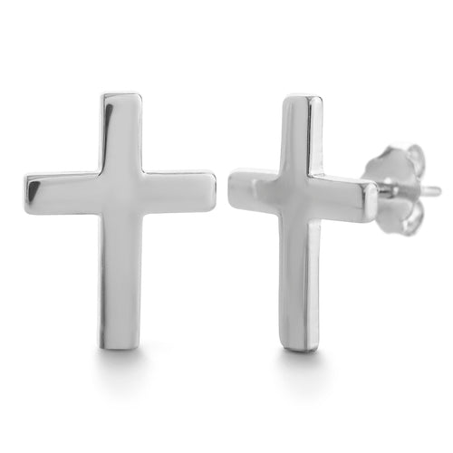 Sterling Silver Plain Cross Earrings - Allyanna Gifts