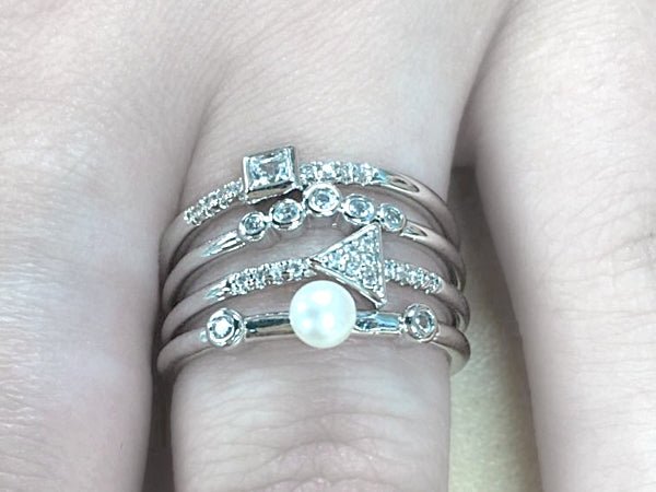 Sterling Silver Quad Band Pearl CZ Ring - Allyanna GiftsJEWELRY