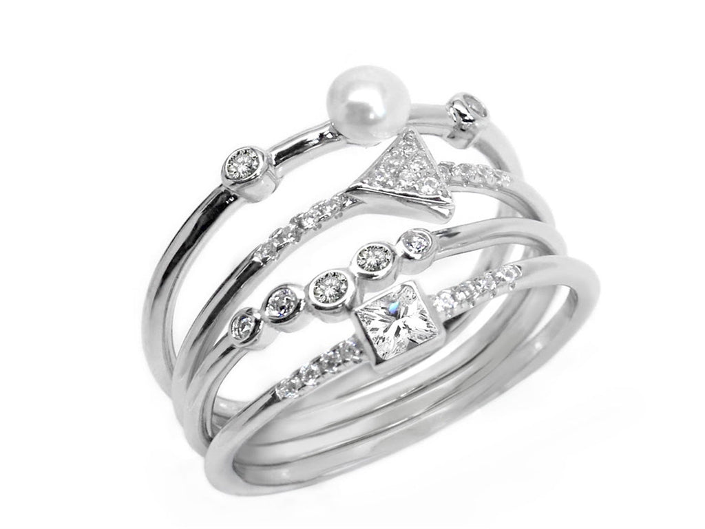 Sterling Silver Quad Band Pearl CZ Ring - Allyanna GiftsJEWELRY