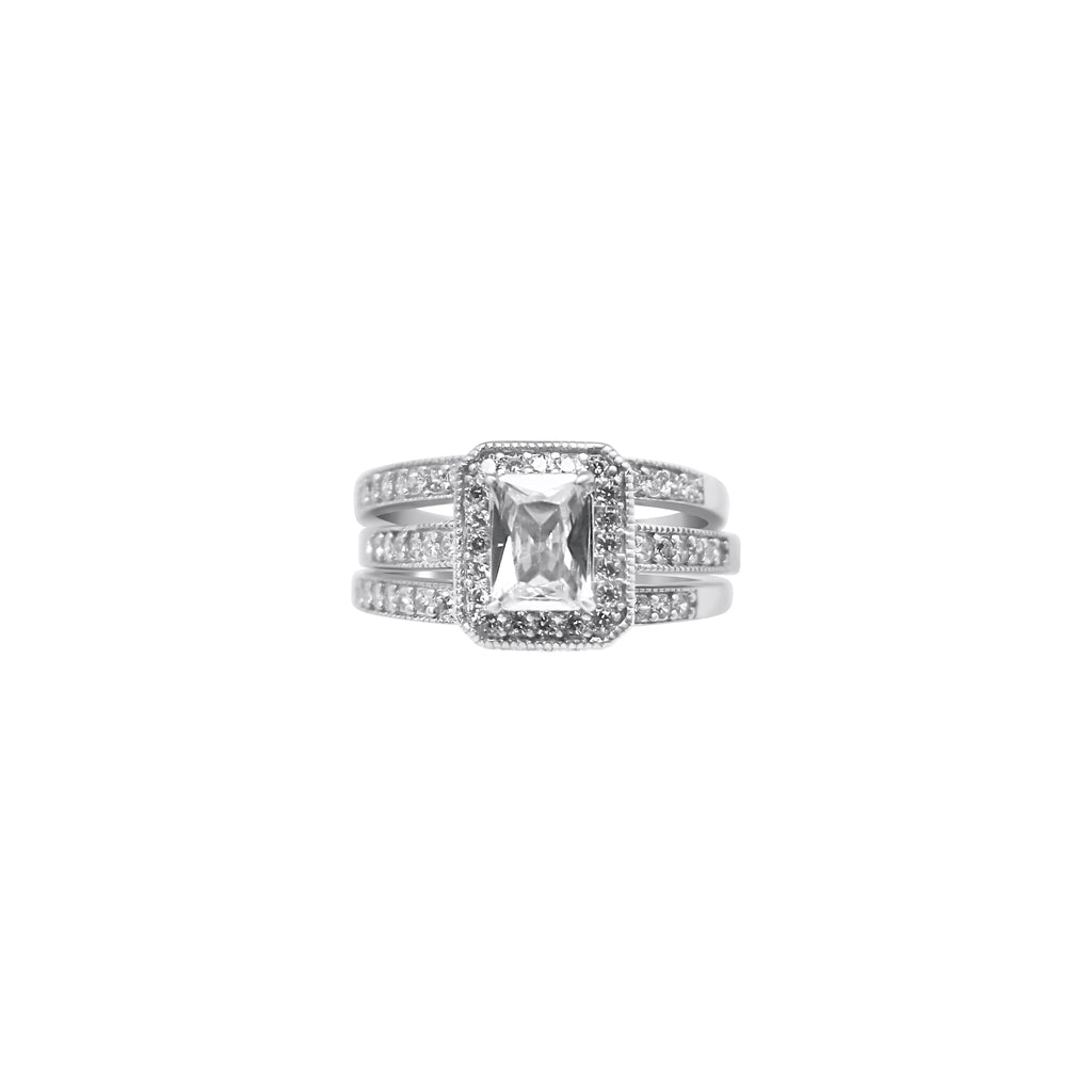 Sterling Silver Rectangle Cut Stackable Wedding/Engagement Ring Set - Allyanna GiftsRINGS