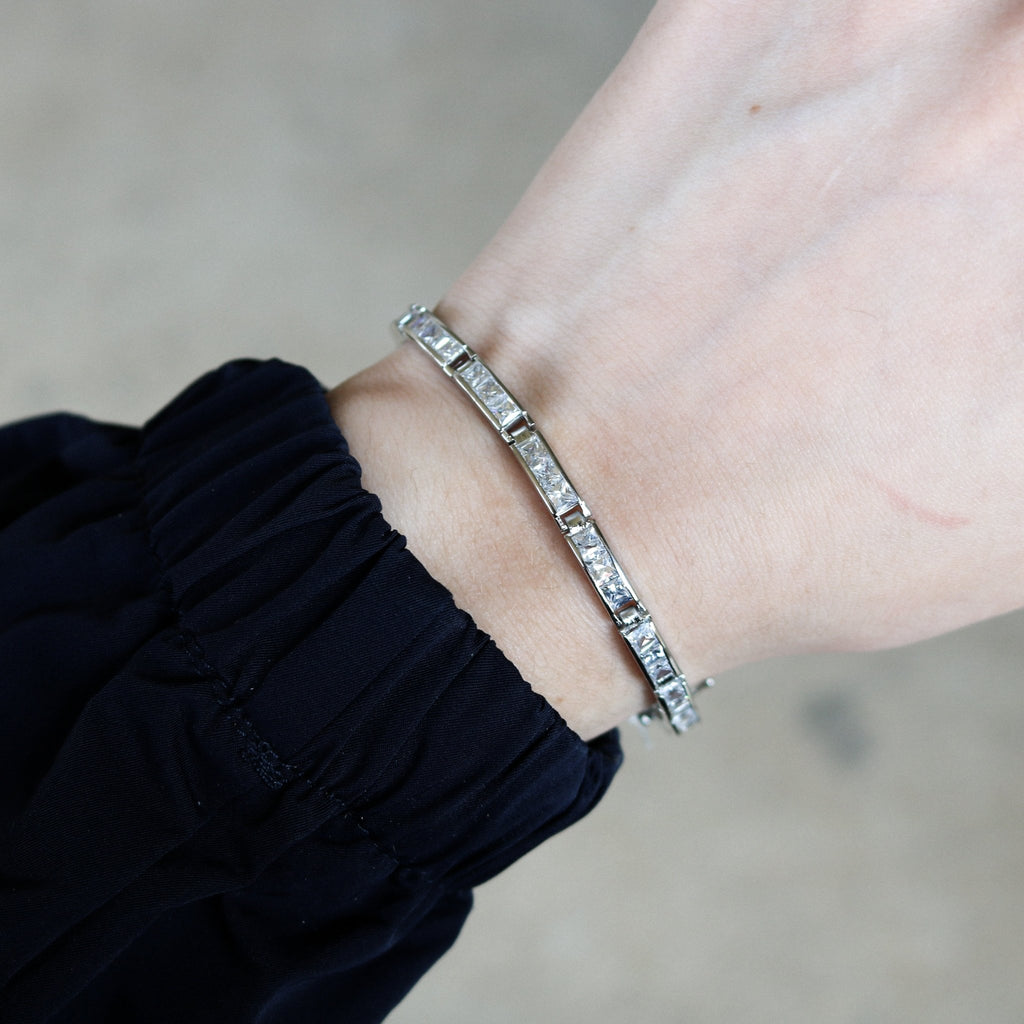 Sterling Silver Rectangle CZ Link Bracelet (7.5") - Allyanna GiftsBRACELETS