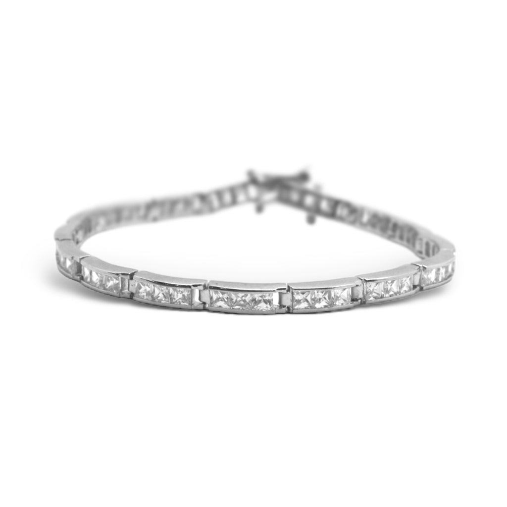 Sterling Silver Rectangle CZ Link Bracelet (7.5") - Allyanna GiftsBRACELETS
