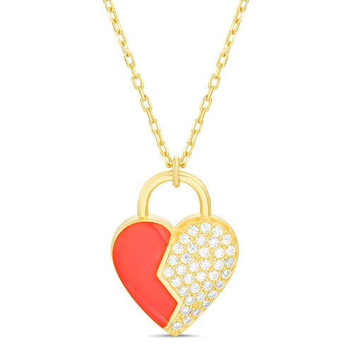 Sterling Silver Red Enamel Broken Heart Necklace - Allyanna Gifts