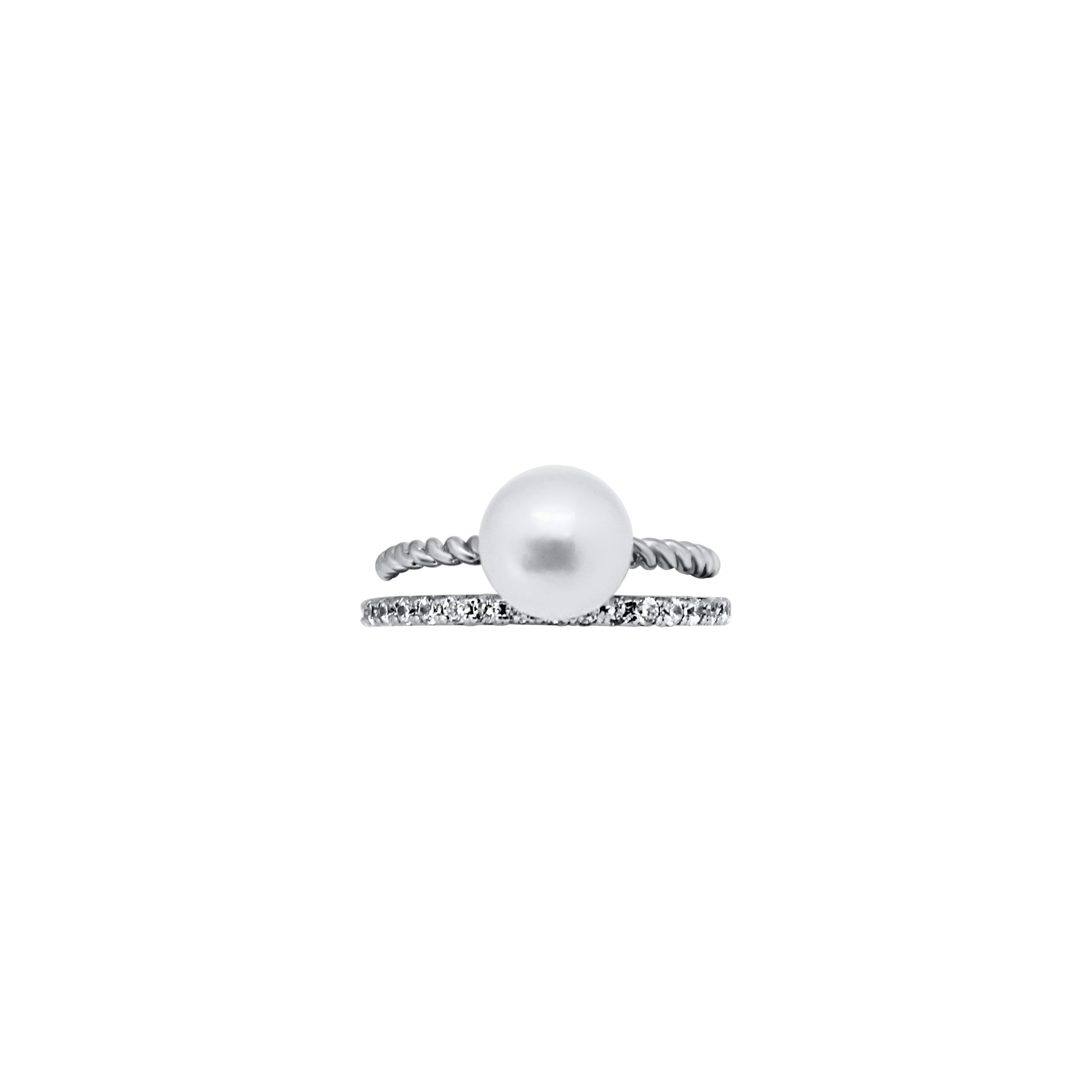 Sterling Silver Rope Pearl Ring With CZ Band - Allyanna GiftsRINGS