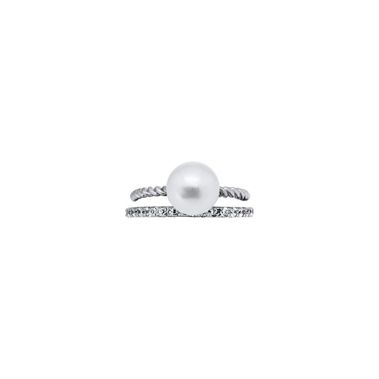 Sterling Silver Rope Pearl Ring With CZ Band - Allyanna GiftsRINGS