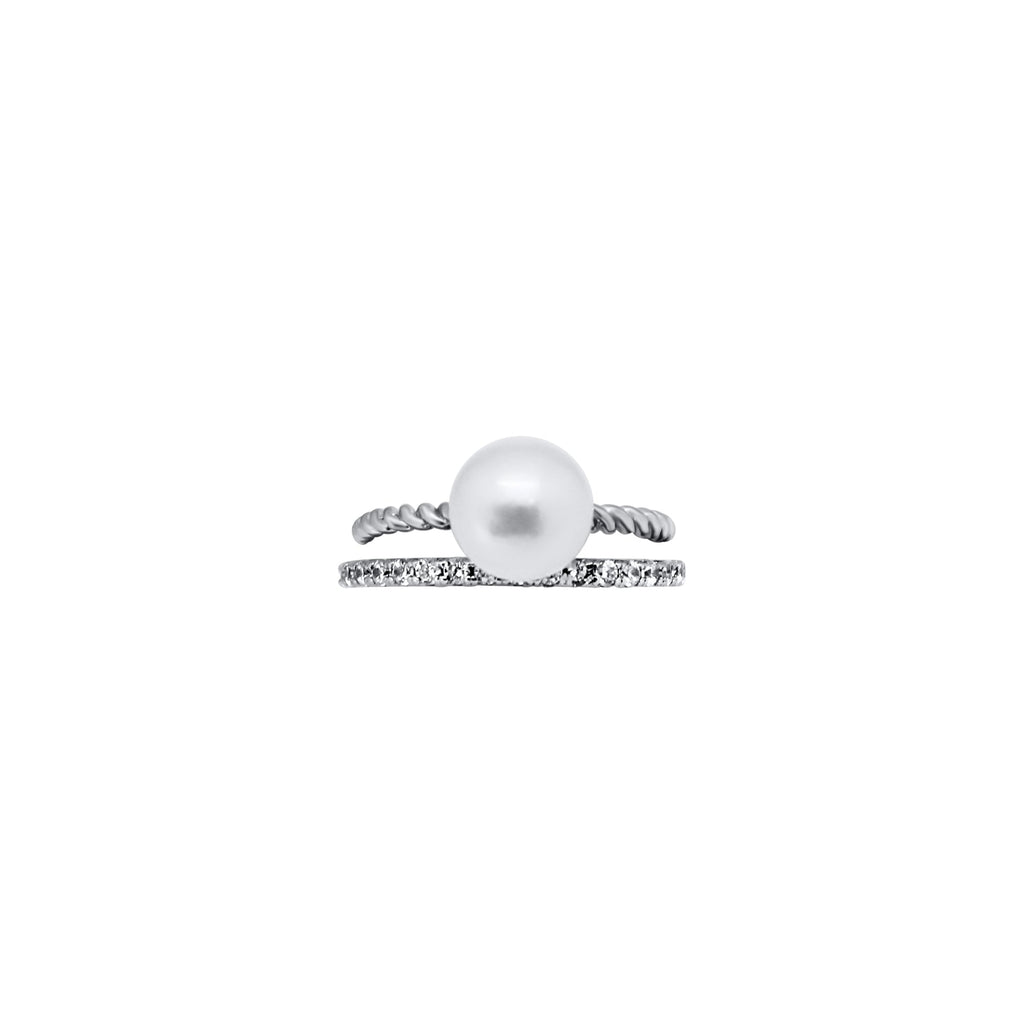 Sterling Silver Rope Pearl Ring With CZ Band - Allyanna GiftsRINGS