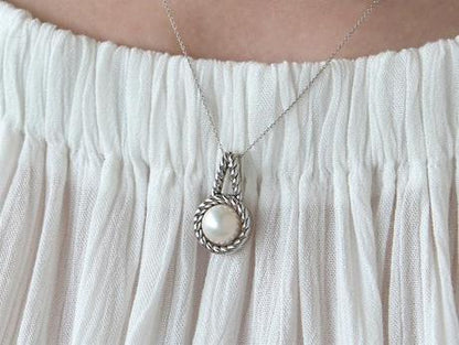 Sterling Silver Roped Pearl Earrings & Pendant Set - Allyanna GiftsMONOGRAM + ENGRAVING