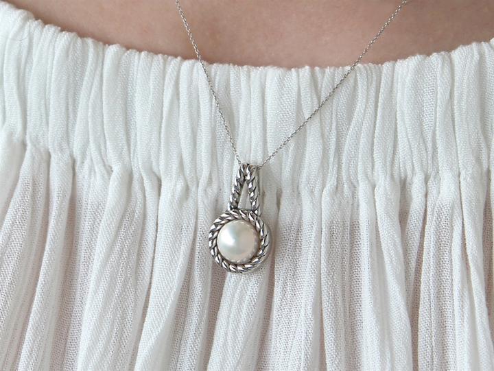 Sterling Silver Roped Pearl Necklace, Ring, & Earrings Set - Allyanna GiftsMONOGRAM + ENGRAVING