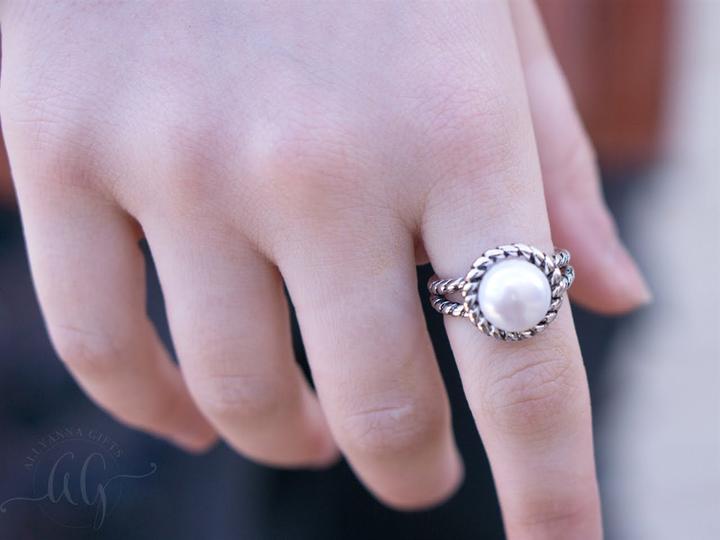 Sterling Silver Roped Pearl Necklace, Ring, & Earrings Set - Allyanna GiftsMONOGRAM + ENGRAVING
