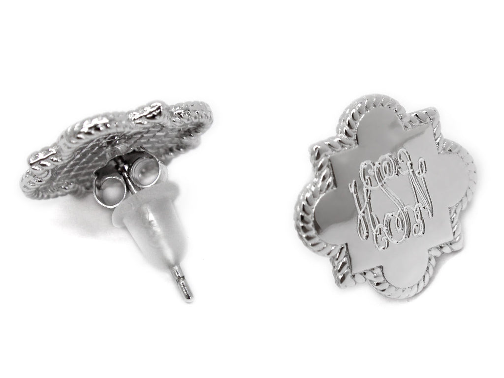 Sterling Silver Roped Quatrefoil Earrings - Allyanna GiftsMONOGRAM + ENGRAVING