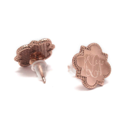 Sterling Silver Roped Quatrefoil Earrings - Allyanna GiftsMONOGRAM + ENGRAVING