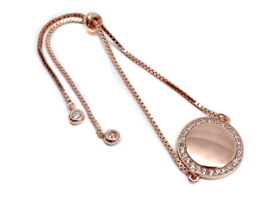 Sterling Silver Rose Gold Circle Engravable CZ Tassel Bracelet - Allyanna GiftsMONOGRAM + ENGRAVING
