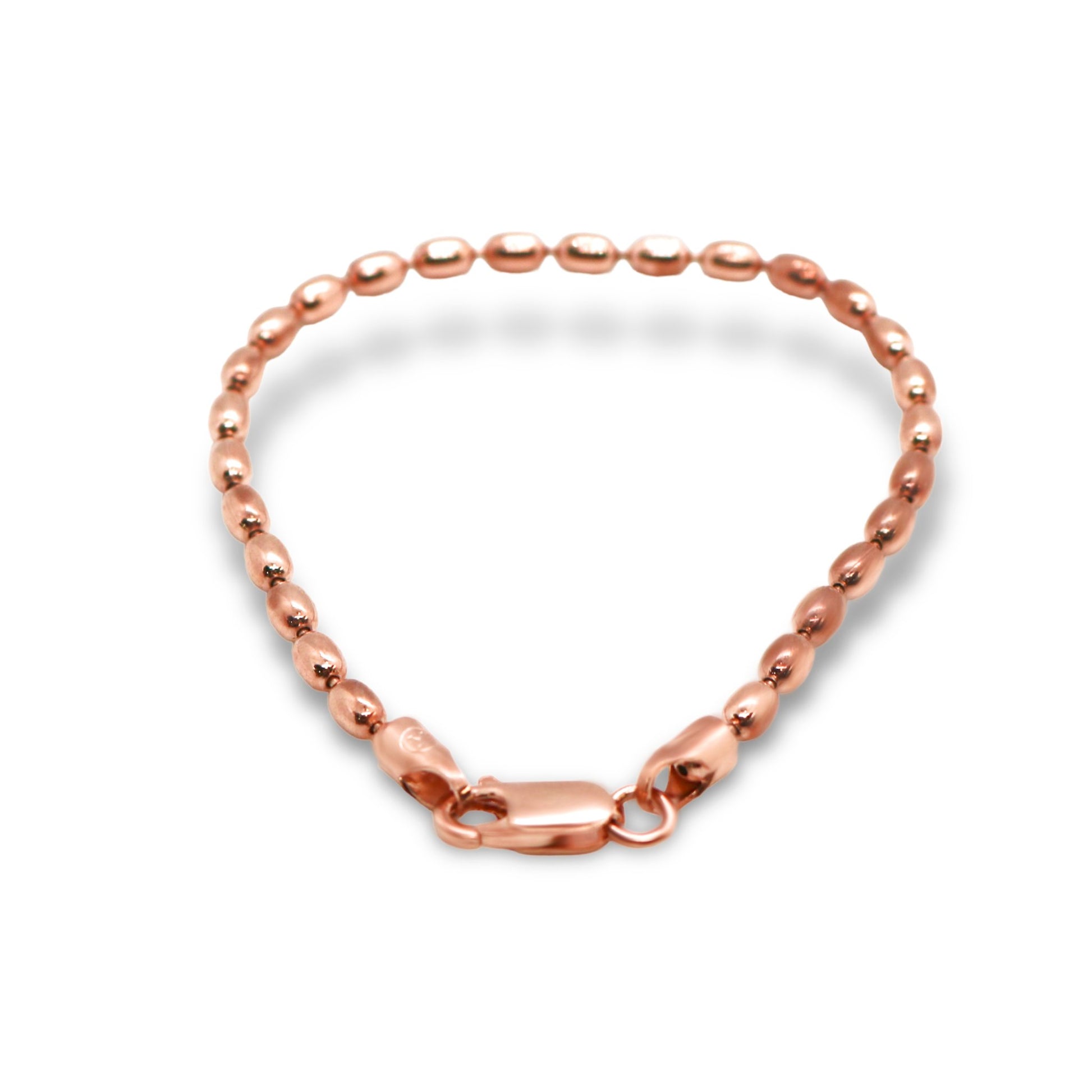 Sterling Silver Rose Gold Plated 3MM Oval Rice Bead Bracelet (300 Gauge) - Allyanna GiftsBRACELETS