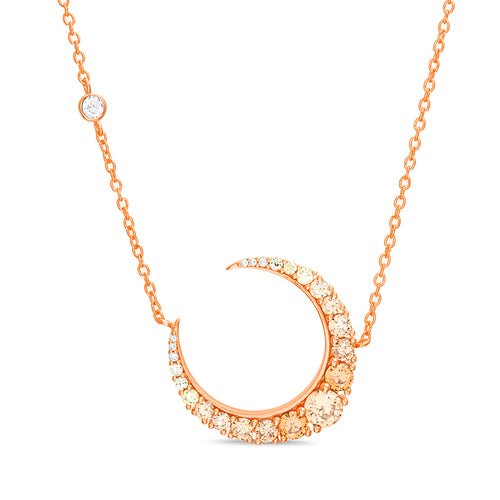 Sterling Silver Rose Gold Plated Multi Color CZ Tilted Crescent Moon Necklace - Allyanna Gifts