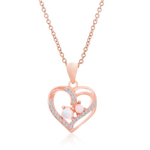 Sterling Silver Rose Gold Plated Opal/Cz Heart Necklace - Allyanna Gifts