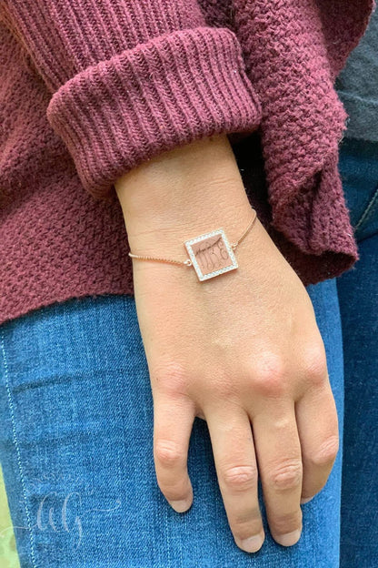 Sterling Silver Rose Gold Square Engravable CZ Tassel Bracelet - Allyanna GiftsMONOGRAM + ENGRAVING